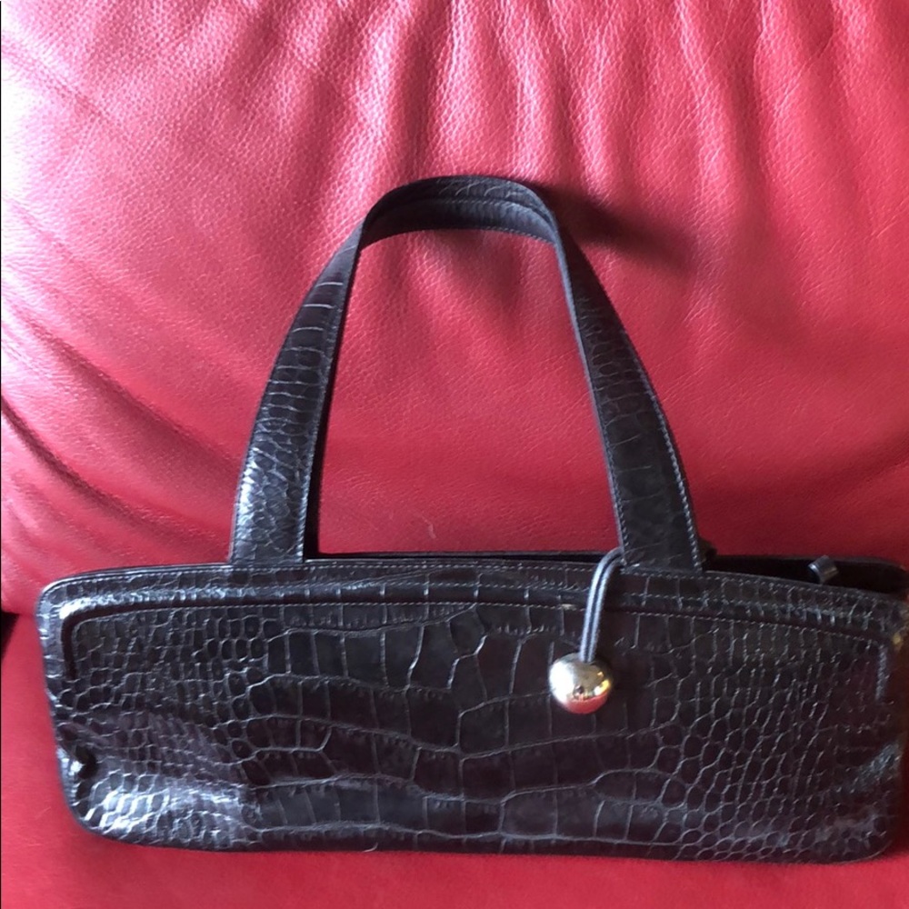 Black leather snakeskin handbag
